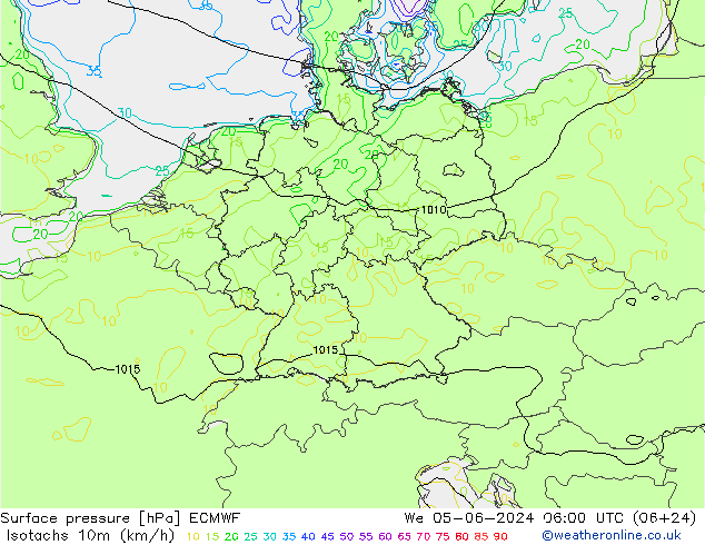 Isotachs (kph) ECMWF We 05.06.2024 06 UTC