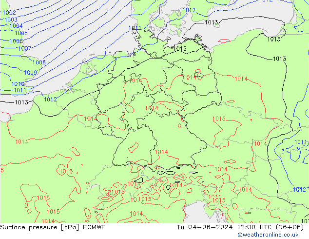 Luchtdruk (Grond) ECMWF di 04.06.2024 12 UTC