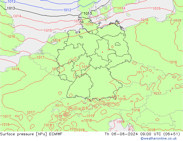 Atmosférický tlak ECMWF Čt 06.06.2024 09 UTC