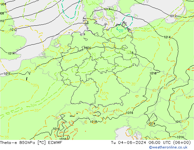 Theta-e 850hPa ECMWF Sa 04.06.2024 06 UTC