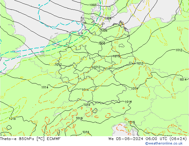 Theta-e 850гПа ECMWF ср 05.06.2024 06 UTC