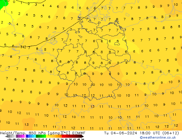 Z500/Rain (+SLP)/Z850 ECMWF 星期二 04.06.2024 18 UTC