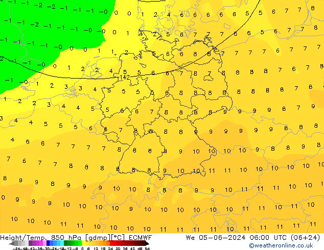 Z500/Regen(+SLP)/Z850 ECMWF wo 05.06.2024 06 UTC