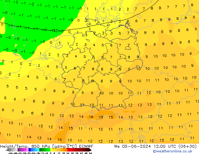 Z500/Rain (+SLP)/Z850 ECMWF Mi 05.06.2024 12 UTC