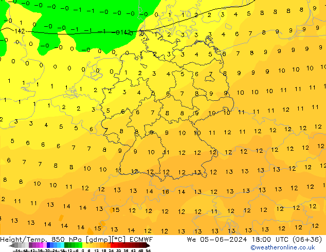 Z500/Yağmur (+YB)/Z850 ECMWF Çar 05.06.2024 18 UTC