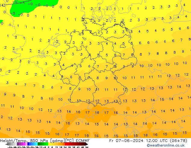 Z500/Rain (+SLP)/Z850 ECMWF ven 07.06.2024 12 UTC