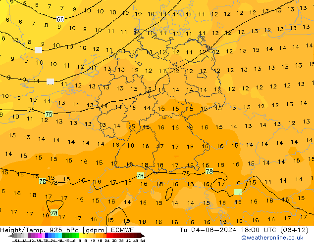 Géop./Temp. 925 hPa ECMWF mar 04.06.2024 18 UTC