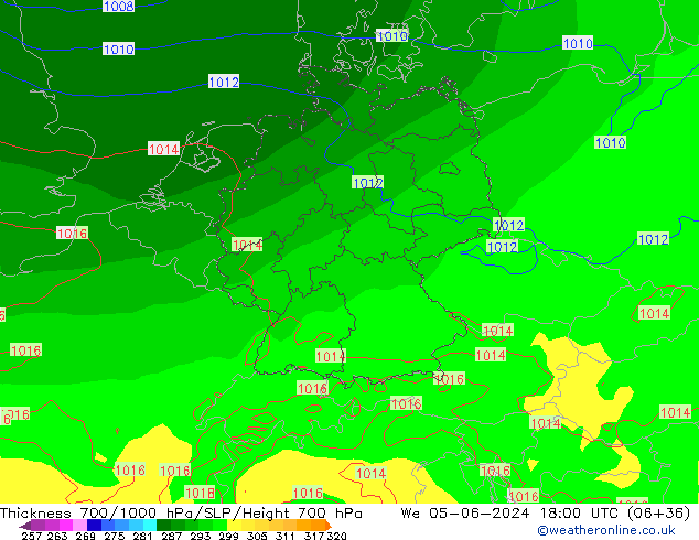 Thck 700-1000 hPa ECMWF St 05.06.2024 18 UTC