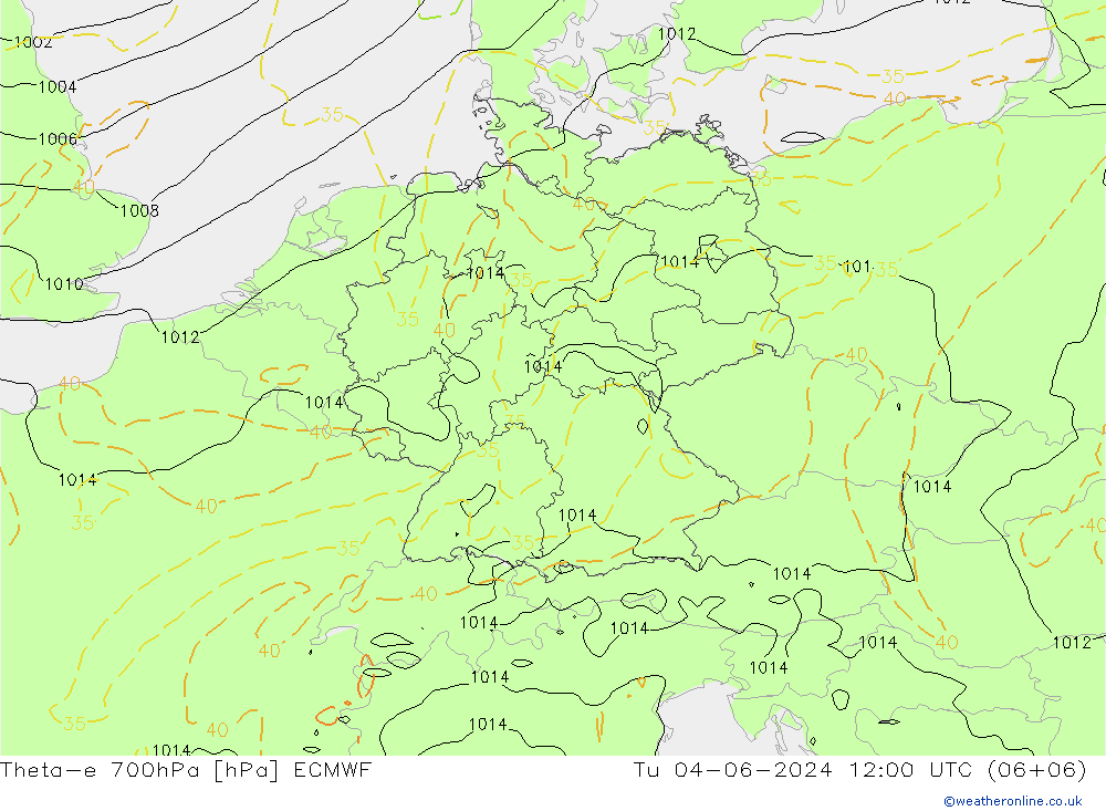 Theta-e 700гПа ECMWF вт 04.06.2024 12 UTC