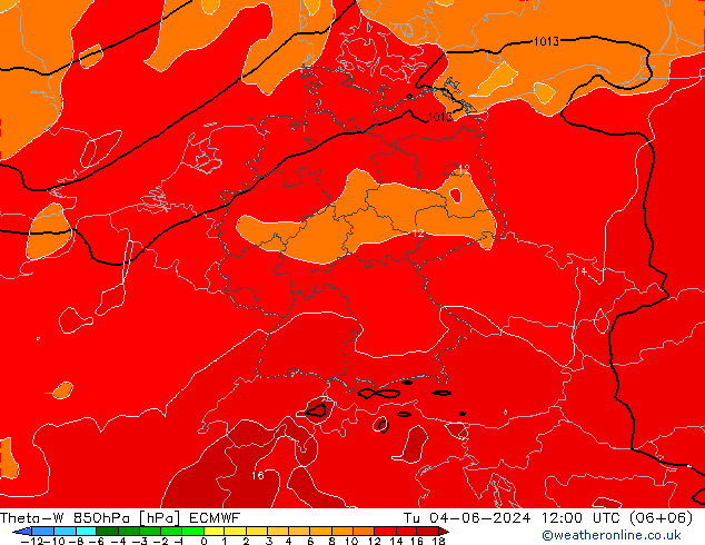 Theta-W 850hPa ECMWF Di 04.06.2024 12 UTC