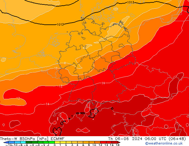 Theta-W 850hPa ECMWF Do 06.06.2024 06 UTC