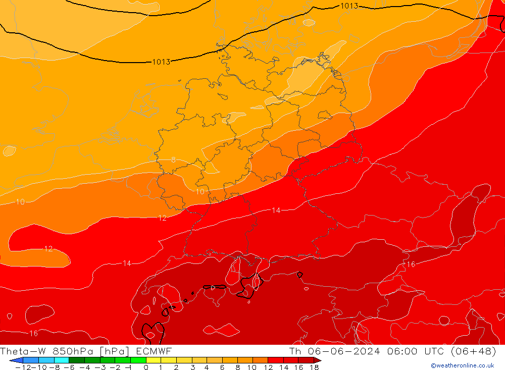 Theta-W 850hPa ECMWF gio 06.06.2024 06 UTC