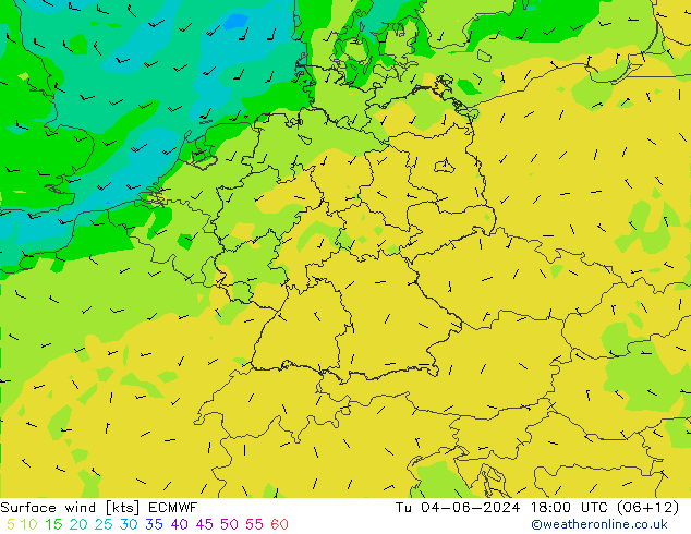 Wind 10 m ECMWF di 04.06.2024 18 UTC