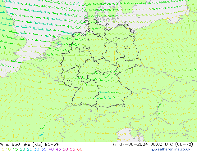 Wind 950 hPa ECMWF Fr 07.06.2024 06 UTC