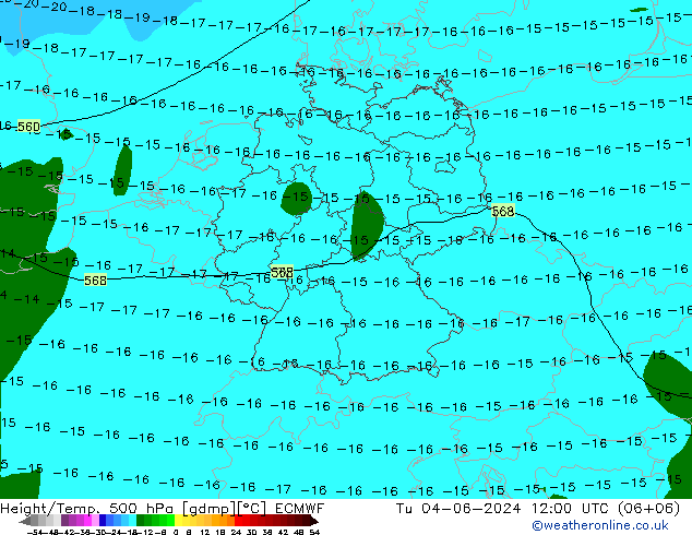 Z500/Yağmur (+YB)/Z850 ECMWF Sa 04.06.2024 12 UTC