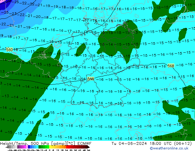 Z500/Rain (+SLP)/Z850 ECMWF 星期二 04.06.2024 18 UTC