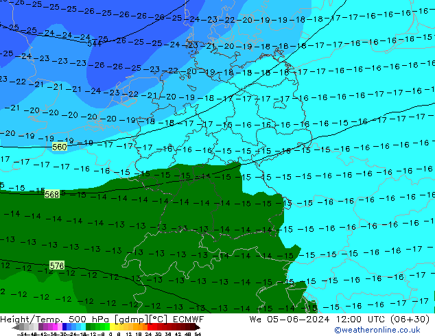 Z500/Rain (+SLP)/Z850 ECMWF Mi 05.06.2024 12 UTC