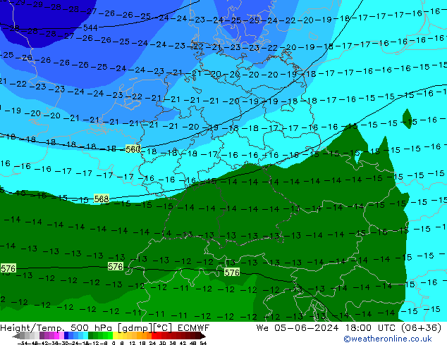 Z500/Yağmur (+YB)/Z850 ECMWF Çar 05.06.2024 18 UTC