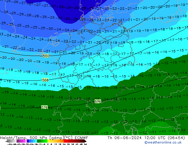 Geop./Temp. 500 hPa ECMWF jue 06.06.2024 12 UTC