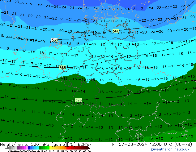 Z500/Rain (+SLP)/Z850 ECMWF ven 07.06.2024 12 UTC