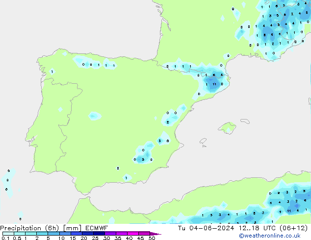 Yağış (6h) ECMWF Sa 04.06.2024 18 UTC