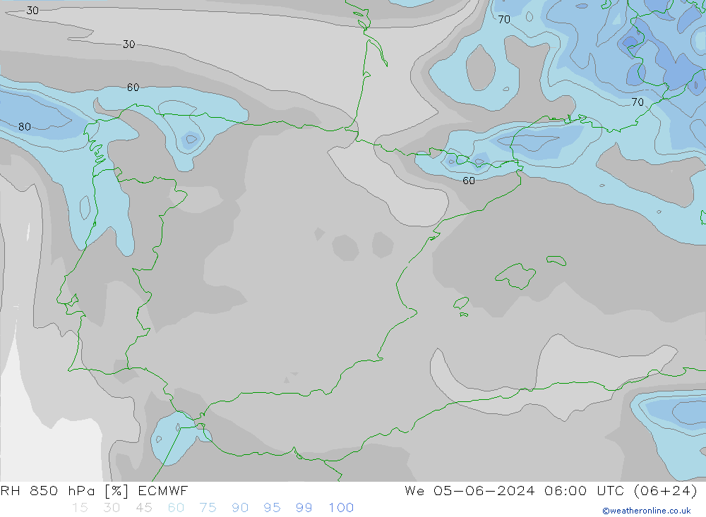 RH 850 hPa ECMWF We 05.06.2024 06 UTC