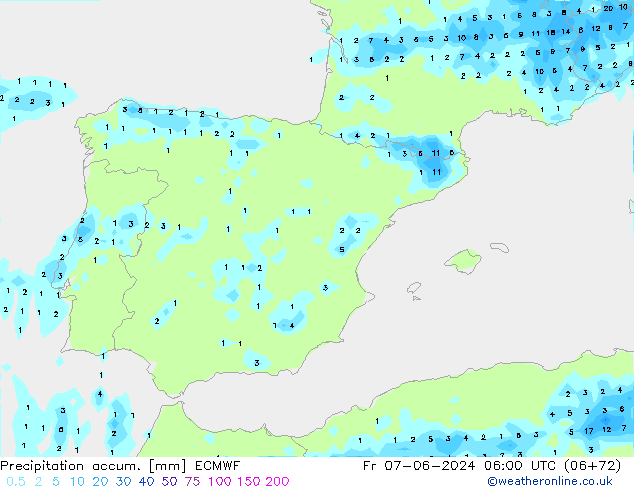 Precipitation accum. ECMWF пт 07.06.2024 06 UTC