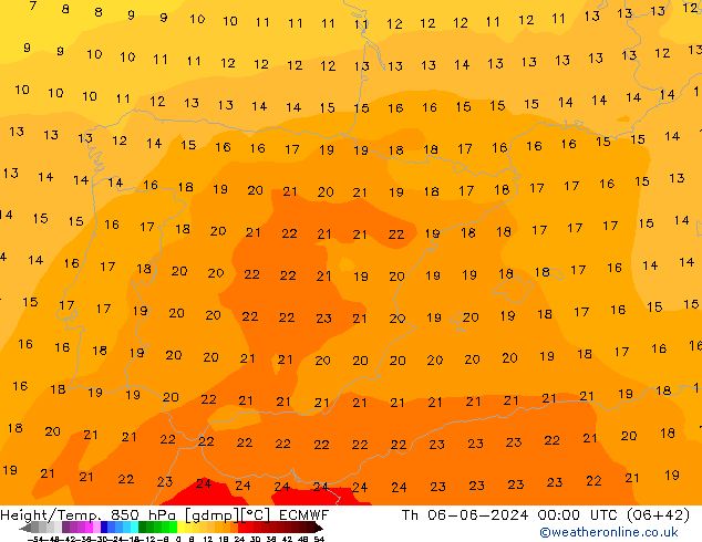 Height/Temp. 850 гПа ECMWF чт 06.06.2024 00 UTC