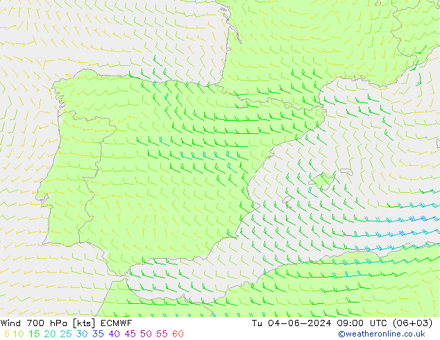 Viento 700 hPa ECMWF mar 04.06.2024 09 UTC