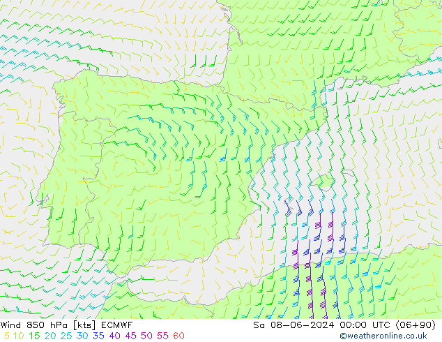 Wind 850 hPa ECMWF Sa 08.06.2024 00 UTC