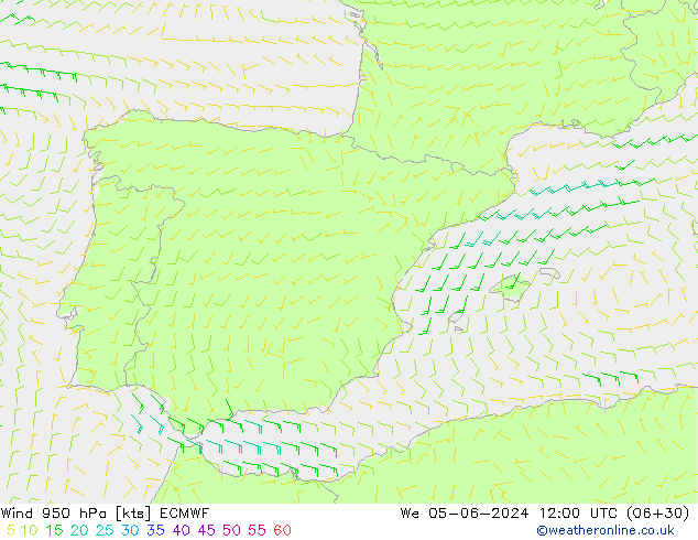 Vento 950 hPa ECMWF Qua 05.06.2024 12 UTC