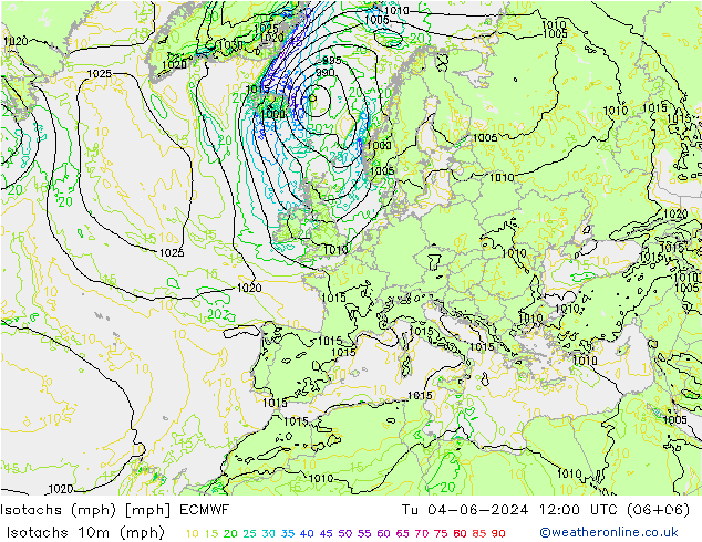 Isotachen (mph) ECMWF Di 04.06.2024 12 UTC