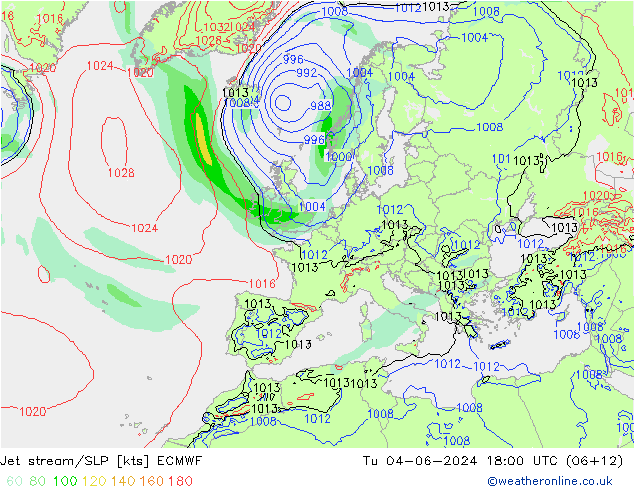 джет/приземное давление ECMWF вт 04.06.2024 18 UTC