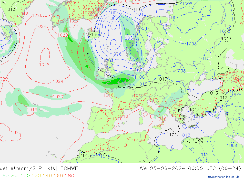 Jet Akımları/SLP ECMWF Çar 05.06.2024 06 UTC