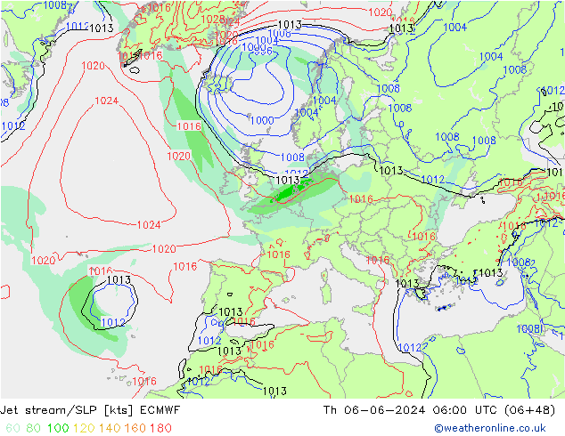 Polarjet/Bodendruck ECMWF Do 06.06.2024 06 UTC