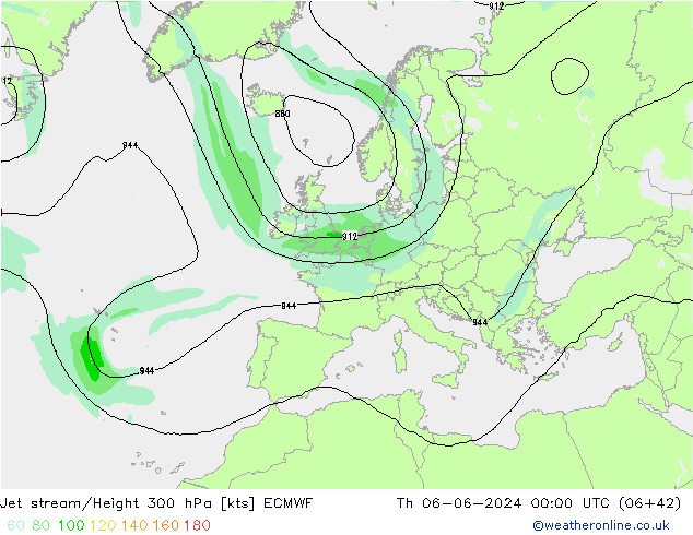 Jet stream/Height 300 hPa ECMWF Th 06.06.2024 00 UTC