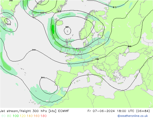 Jet stream/Height 300 hPa ECMWF Fr 07.06.2024 18 UTC