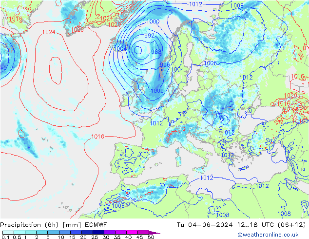 Z500/Rain (+SLP)/Z850 ECMWF вт 04.06.2024 18 UTC