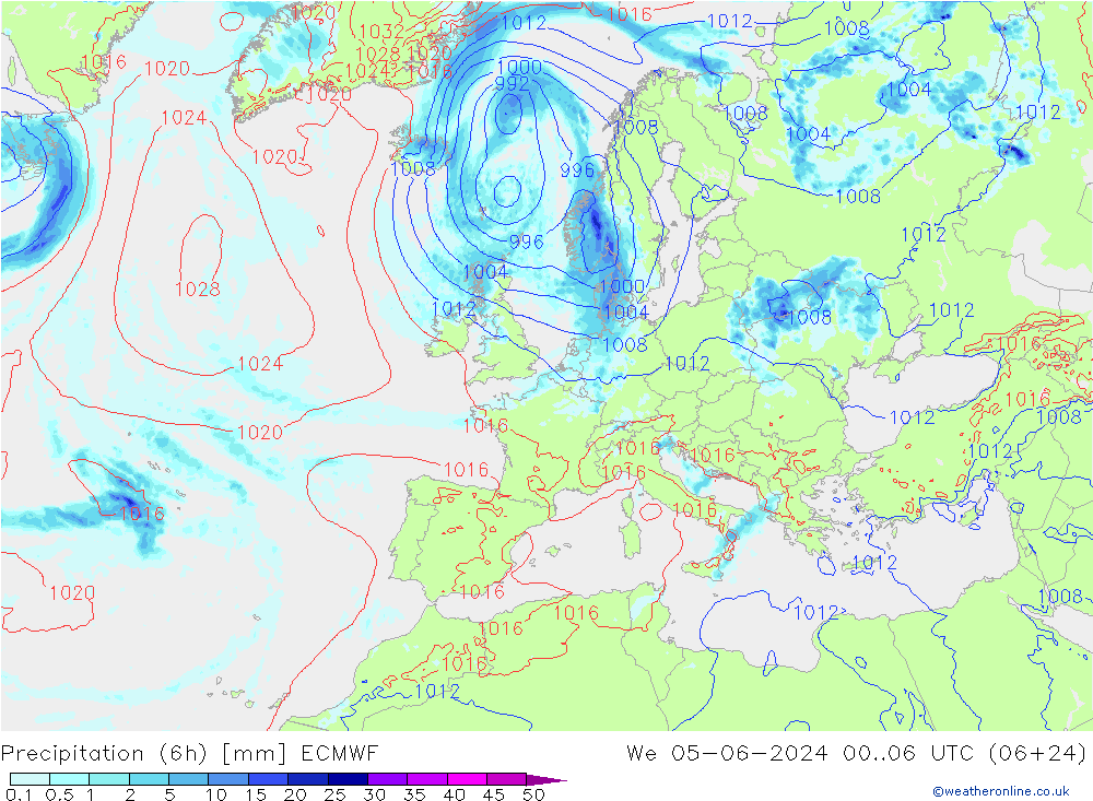 Z500/Rain (+SLP)/Z850 ECMWF ср 05.06.2024 06 UTC