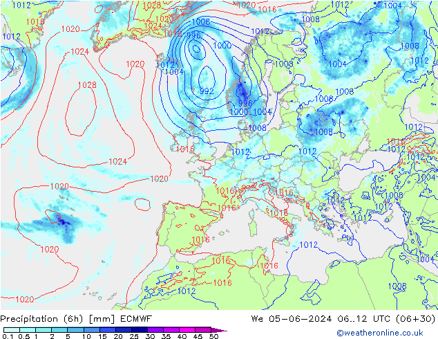 Z500/Rain (+SLP)/Z850 ECMWF We 05.06.2024 12 UTC