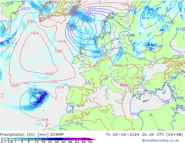 Z500/Rain (+SLP)/Z850 ECMWF  06.06.2024 06 UTC