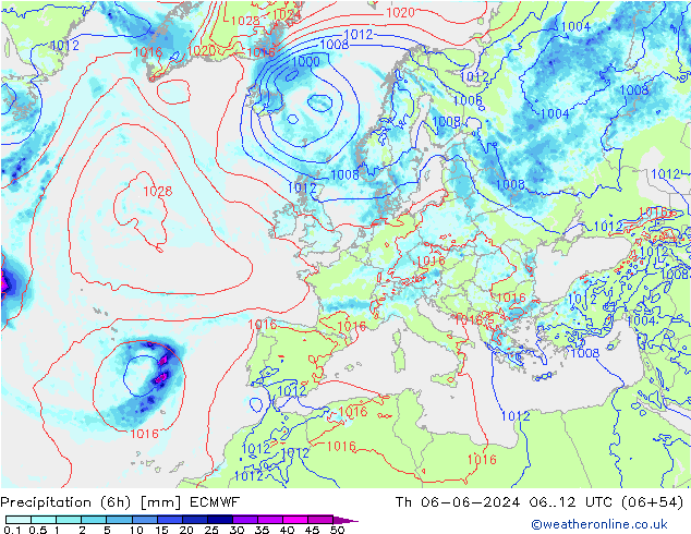 Z500/Rain (+SLP)/Z850 ECMWF Th 06.06.2024 12 UTC