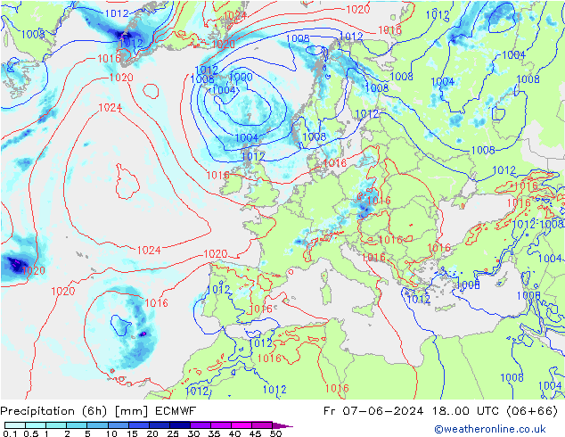 Z500/Rain (+SLP)/Z850 ECMWF Pá 07.06.2024 00 UTC