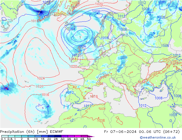 Z500/Regen(+SLP)/Z850 ECMWF vr 07.06.2024 06 UTC