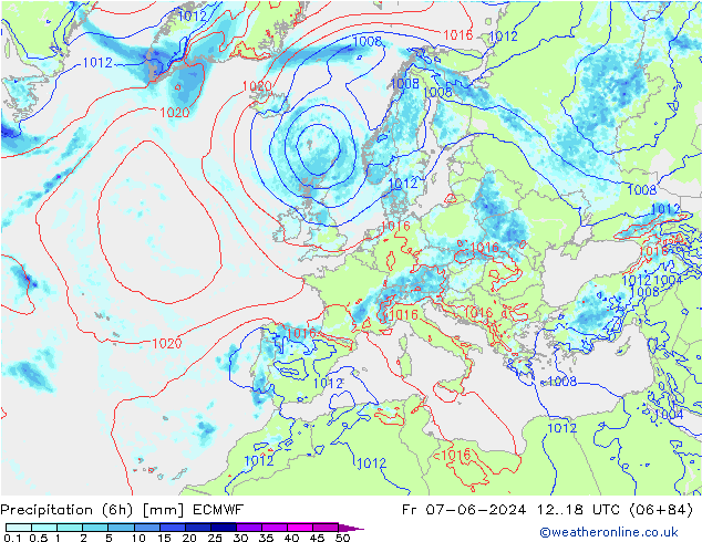 Z500/Rain (+SLP)/Z850 ECMWF Fr 07.06.2024 18 UTC