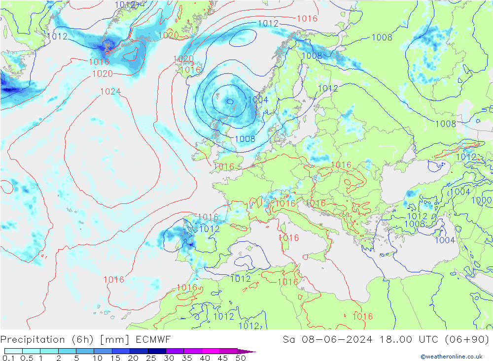 Precipitación (6h) ECMWF sáb 08.06.2024 00 UTC