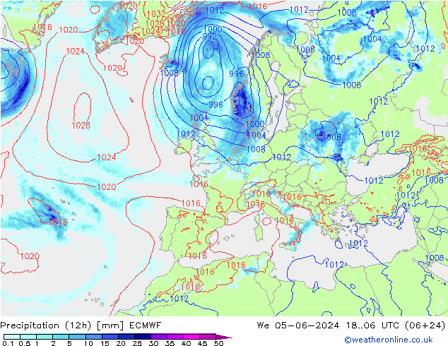 Precipitation (12h) ECMWF We 05.06.2024 06 UTC