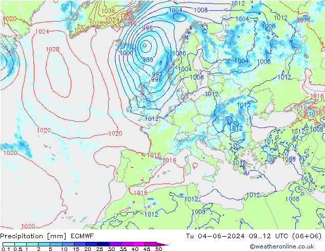 Precipitazione ECMWF mar 04.06.2024 12 UTC