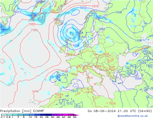 Precipitation ECMWF Sa 08.06.2024 00 UTC