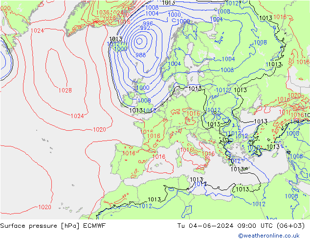 Pressione al suolo ECMWF mar 04.06.2024 09 UTC